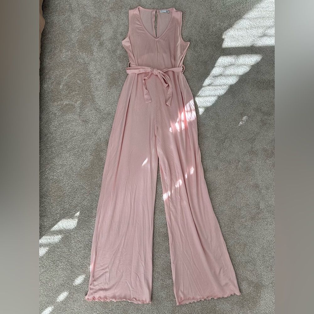 NWT ASOS Pink Cotton Lounge Jumpsuit 14Tall with ruffled hems